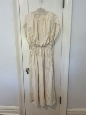 Gathered Waist Cream Maxi Dress with Gather Greek Goddess like Top.